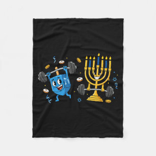 Funny Weightlifting Gym Dreidel Menorah Hanukkah W Fleece Blanket