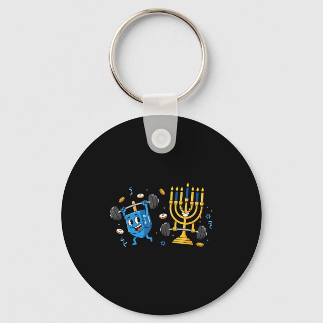 Funny Weightlifting Gym Dreidel Menorah Hanukkah W Key Ring (Front)