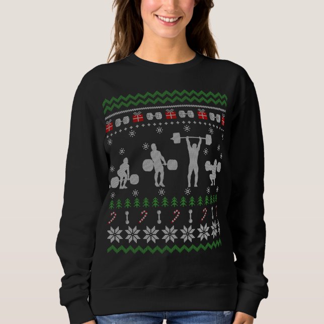 Funny Weightlifting Ugly Christmas Sweater (Front)