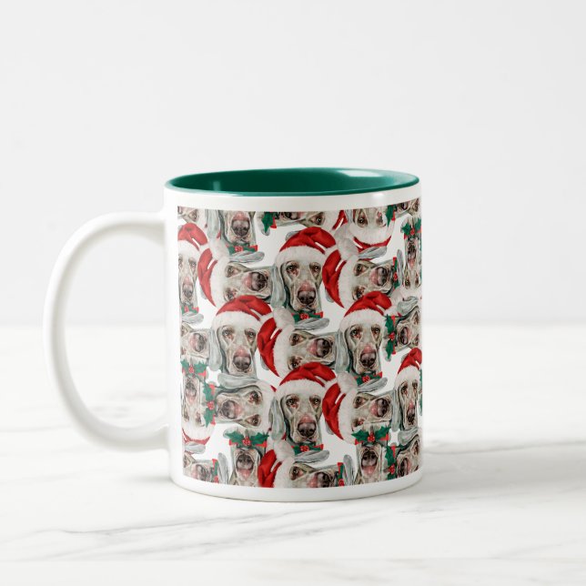 Funny Weimaraner Christmas Pattern Two-Tone Coffee Mug (Left)