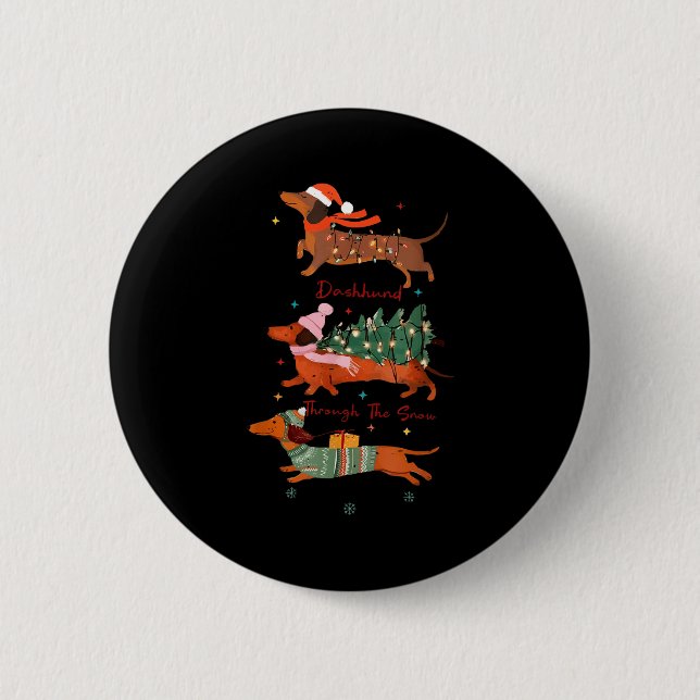 Funny Weiner Dog Dachshund Through The Snow Merry  6 Cm Round Badge (Front)