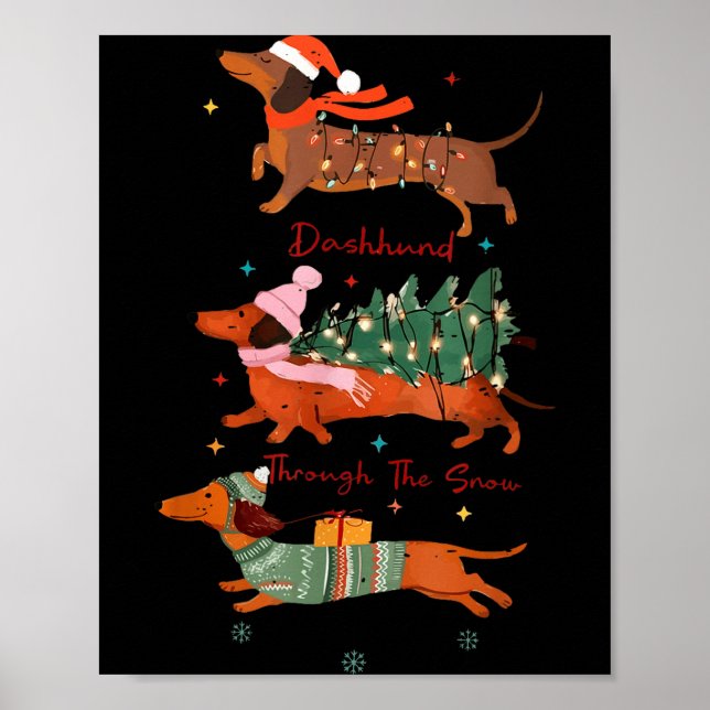 Funny Weiner Dog Dachshund Through The Snow Merry  Poster (Front)