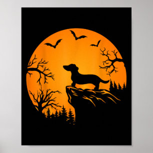 Funny Weiner Dog In The Moon Dachshund And Hallowe Poster