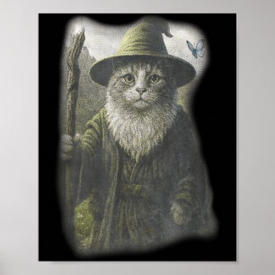 Funny Weird Kitten Wizard Ghost Cat Meme Catdalf Poster