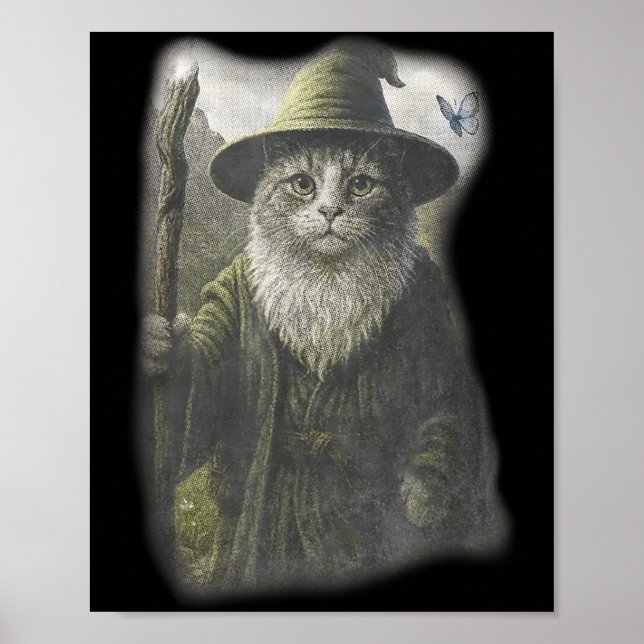 Funny Weird Kitten Wizard Ghost Cat Meme Catdalf Poster (Front)