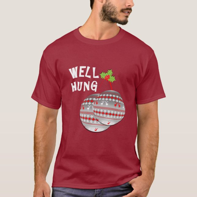 Funny Well Hung Christmas Balls Novelty Graphic T-Shirt (Front)