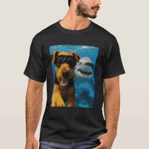 Funny Welsh Terrier Dog Selfie with Shark Ocean Lo T-Shirt