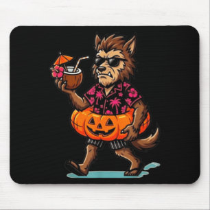 Funny Werewolf Walking with Halloween Pumpkin Mouse Pad