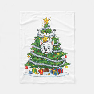 Funny West Highland White Terrier Dog Christmas Tr Fleece Blanket
