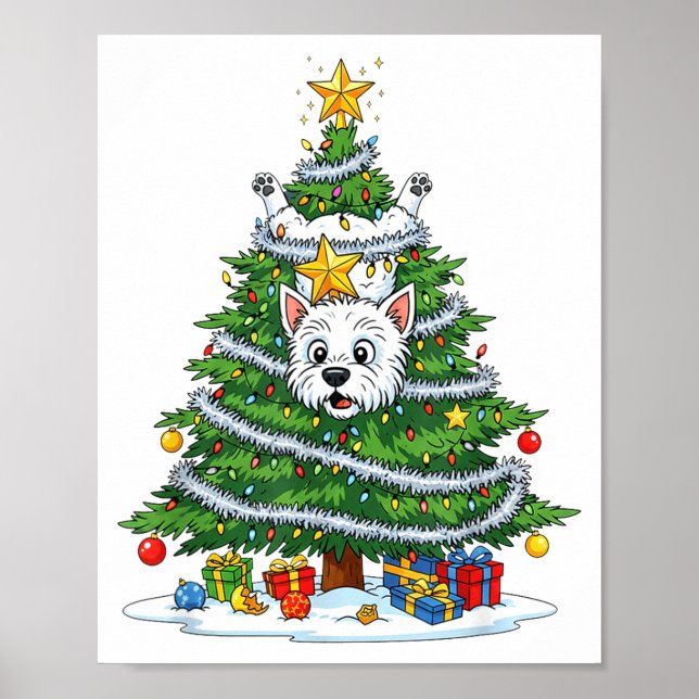 Funny West Highland White Terrier Dog Christmas Tr Poster (Front)