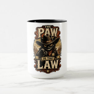 Funny Western Cat T-Shirt – The Paw Is the Law Mug