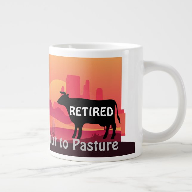 Funny Western Cow Theme Retirement Out to Pasture Large Coffee Mug (Right)