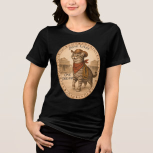 Funny western cowboy hat cat nine lives one dream Tri-Blend shirt