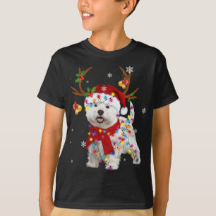 Funny Westie Christmas Reindeer Christmas Lights P T-Shirt