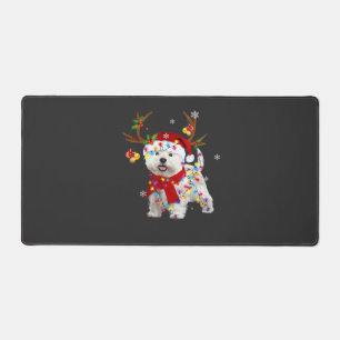 Funny Westie Christmas Tee Reindeer Christmas Ligh Desk Mat