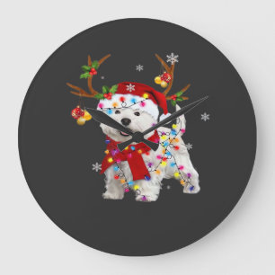 Funny Westie Christmas Tee Reindeer Christmas Ligh Large Clock