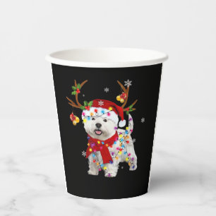 Funny Westie Christmas Tee Reindeer Christmas Ligh Paper Cups