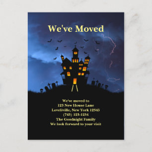 Funny We've Moved Spooky Black Haunted House Postcard