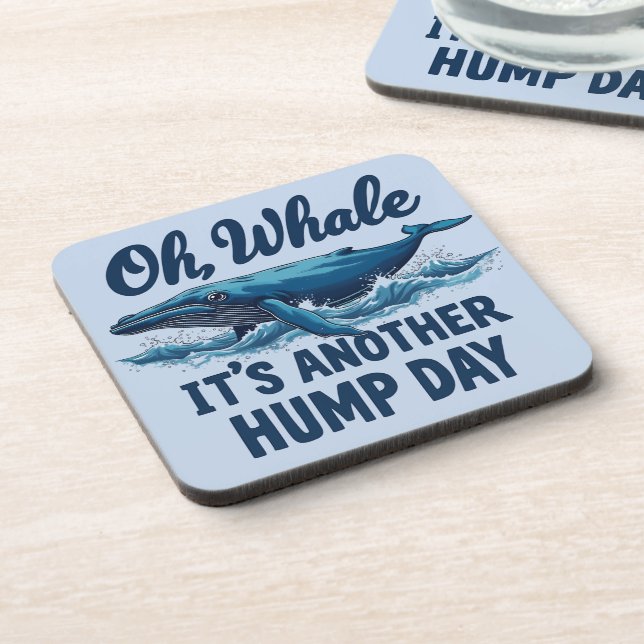 Funny Whale Pun "Oh Whale" Hump Day Design Coaster (Left Side)