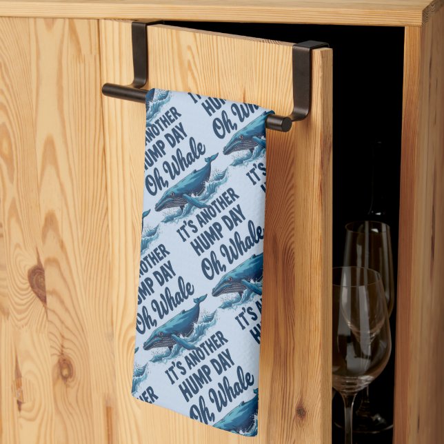 Funny Whale Pun "Oh Whale" Hump Day Design Tea Towel (Thirds Fold)