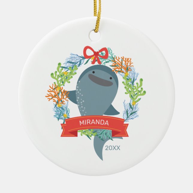Funny Whale Shark  Ceramic Tree Decoration (Front)
