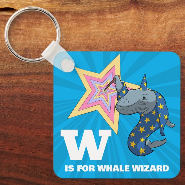 Funny Whale Wizard Alphabet Parody Cartoon Key Ring (Front)