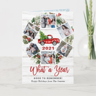 Funny What a Year 2021 Christmas Red Truck 6 PHOTO Holiday Card