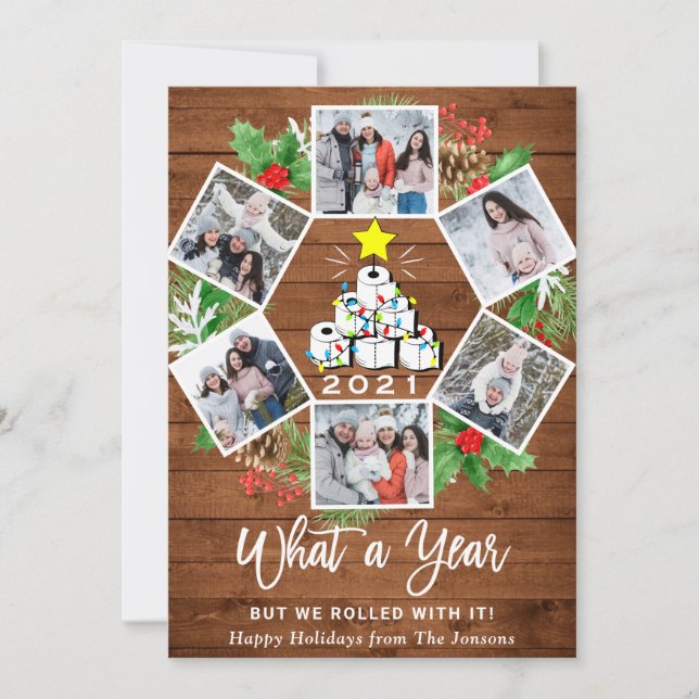 Funny What a Year Christmas Tree 6 PHOTO Holiday Card (Front)