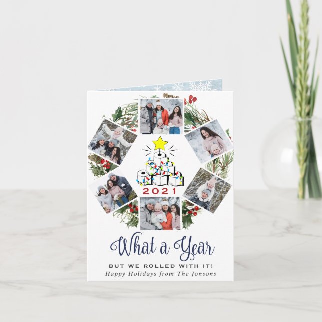 Funny What a Year Christmas Tree 6 PHOTO Holiday Card (Front)