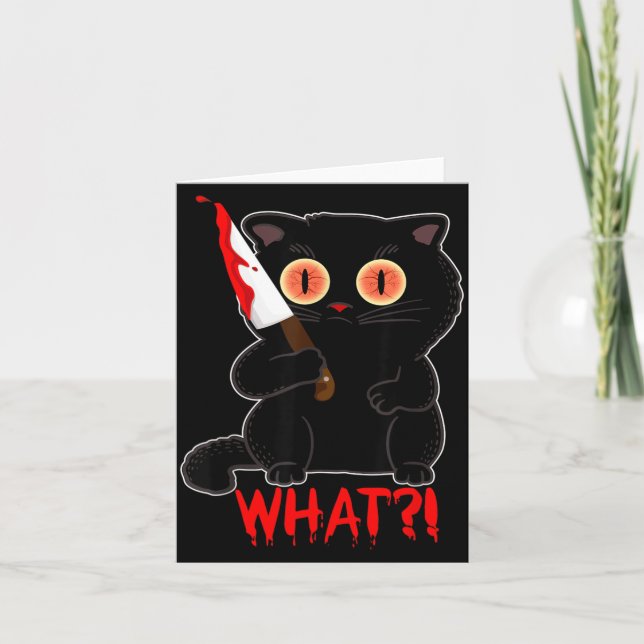 Funny What_ Y Black Halloween Cat Stab Kittens Card (Front)