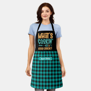 Funny What's Cooking Good Looking Plaid Pattern Apron