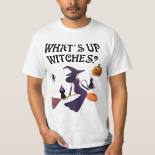 Funny What's Up Witches Halloween Witch and cat T-Shirt