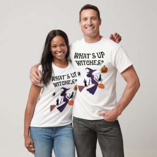 Funny What's Up Witches Halloween Witch with cat T-Shirt