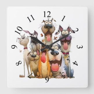 Funny Whimsical animals Square Wall Clock
