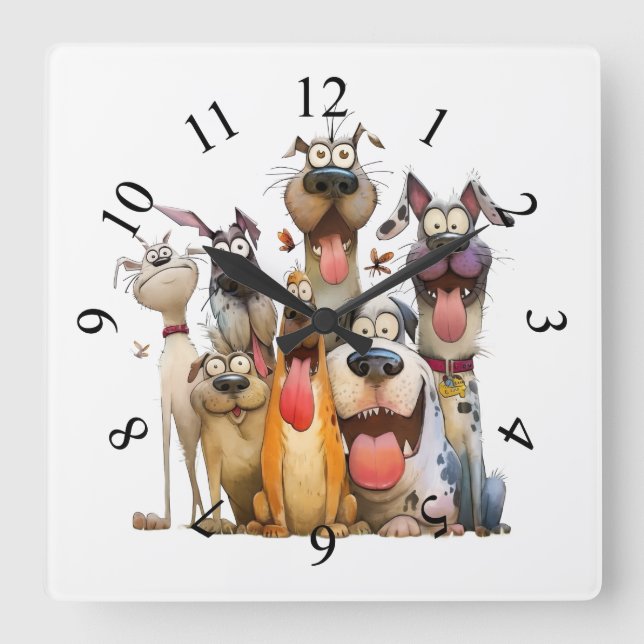 Funny Whimsical animals Square Wall Clock (Front)