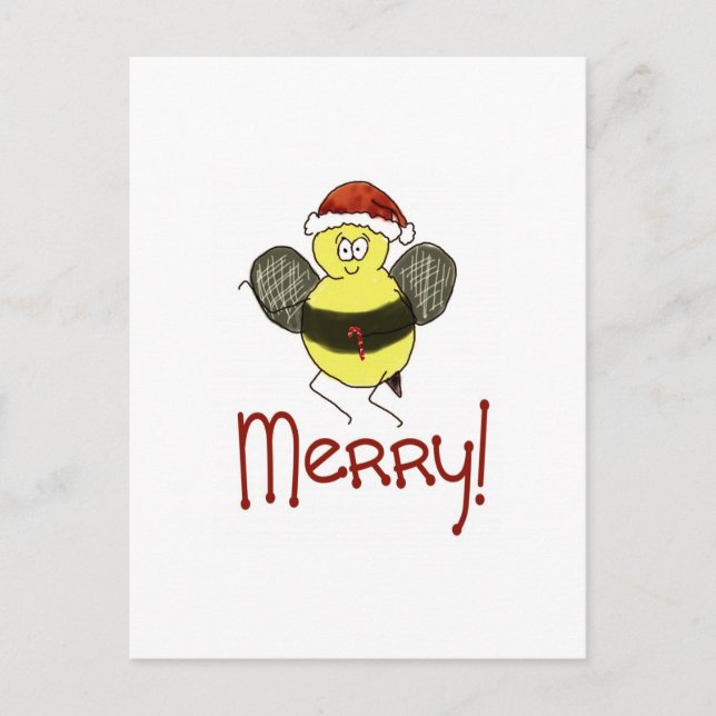 Funny Whimsical Bee Merry Christmas Holiday (Front)