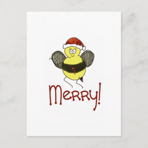 Funny Whimsical Bee Merry Christmas Holiday Postcard
