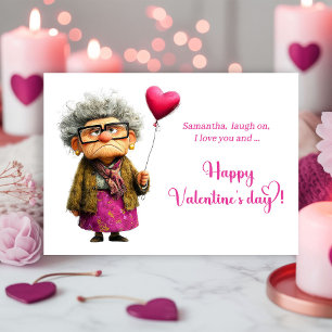 Funny Whimsical Bored Granny Valentine Card
