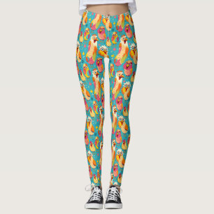 Funny Whimsical Cartoon Abstract Chickens Leggings