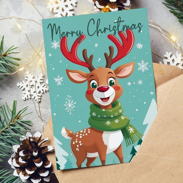 Funny Whimsical Christmas Reindeer Holiday Card (Creator Uploaded)