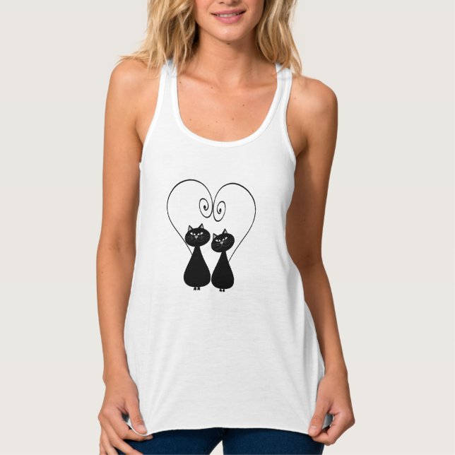 Funny whimsical cool trendy cat couple singlet (Front)
