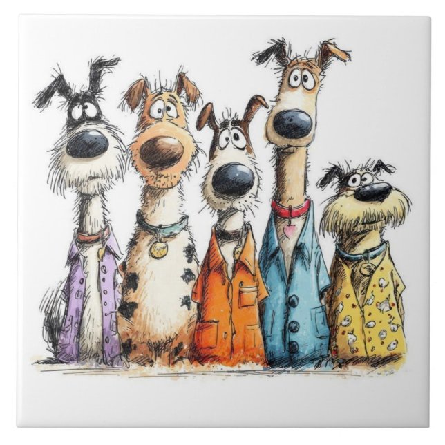 Funny whimsical dogs tile (Front)