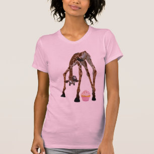 Funny Whimsical Giraffe and Cupcake T-Shirt