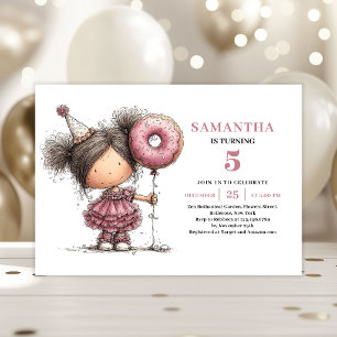 Funny Whimsical Kids 5th Birthday Invite Pink