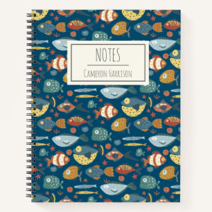 Funny Whimsical Ocean Sea Fish Blue Personalised Notebook