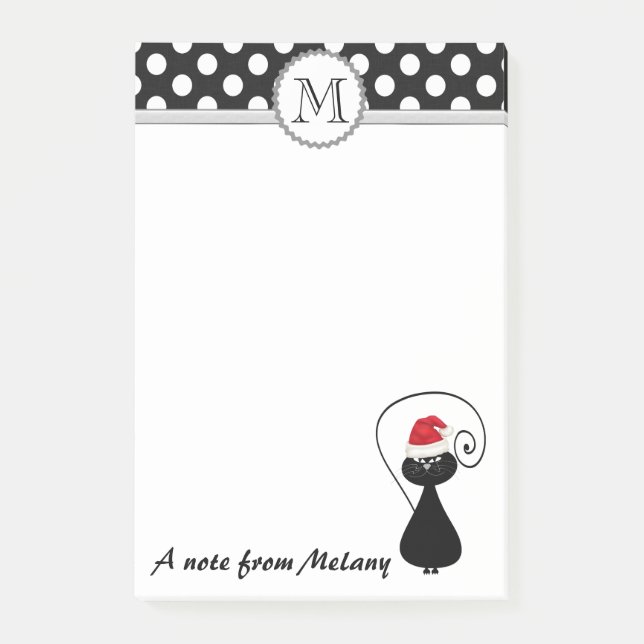Funny whimsical Santa cat polka dots monogram Post-it Notes (Front)