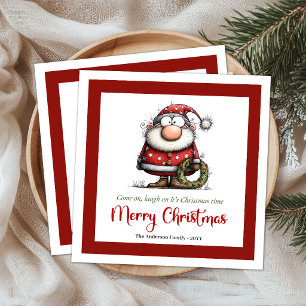 Funny Whimsical Santa Claus Minimal Christmas  Napkin