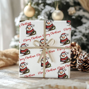 Funny Whimsical Santa Claus Minimalist Wrapping  Paper