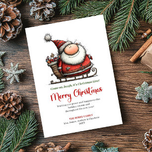 Funny Whimsical Santa Red Green Holiday Greeting