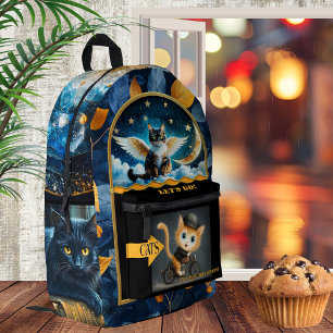 Funny Whimsical Spiritual Cat Printed Backpack